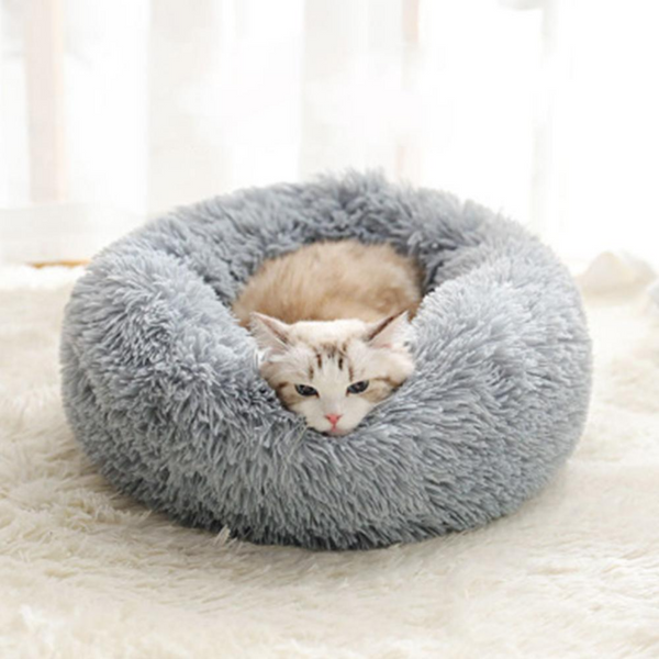 Grey Fluffy Cat Bed - Cats Paradise Shop